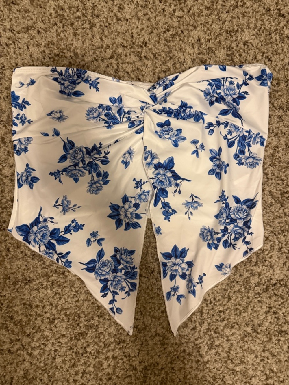 SHEIN White Strapless Floral Crop Top - Blue Print